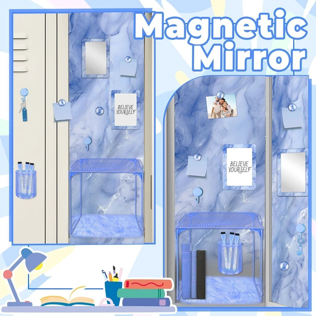 Alt view image 7 of 7 - Blue Locker Accessories Kit Locker Organizer Magnetic Mirror Whiteboard Pen Holder Small Carpet for Storage Organizing Shelf Back to School Party Supply