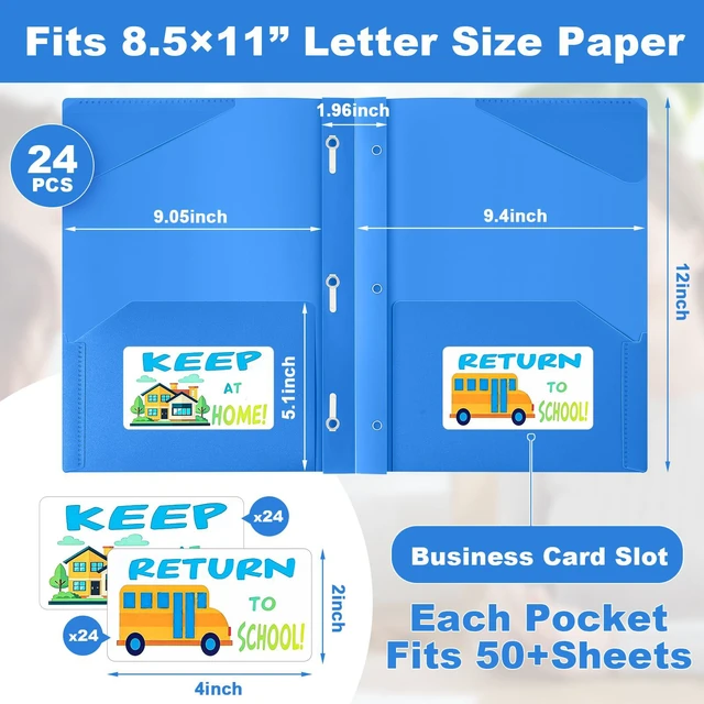 Alt view image 2 of 6 - 24 Set Take Home Folders with Clear Front Pocket, Blue School-to-home Communication Folder Bulk for Back to School Classroom, Heavy Duty Plastic Parent-teacher Homework Folders