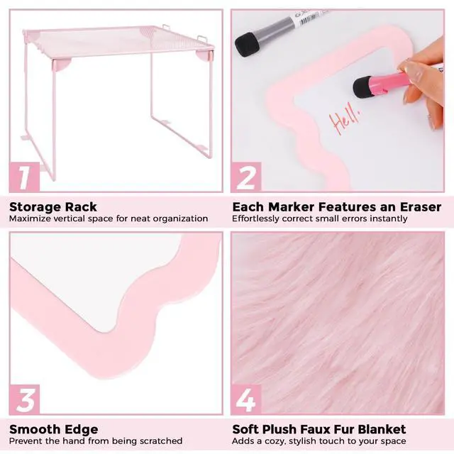 Alt view image 3 of 7 - Locker Accessories Kit for Girls - Includes Locker Shelf, Rug, Wallpaper, Magnetic Mirror, Whiteboard, Pen Holder, Magnets, Stickers, Hooks, Pink Locker Decor & Organizer Set, 15 Piece