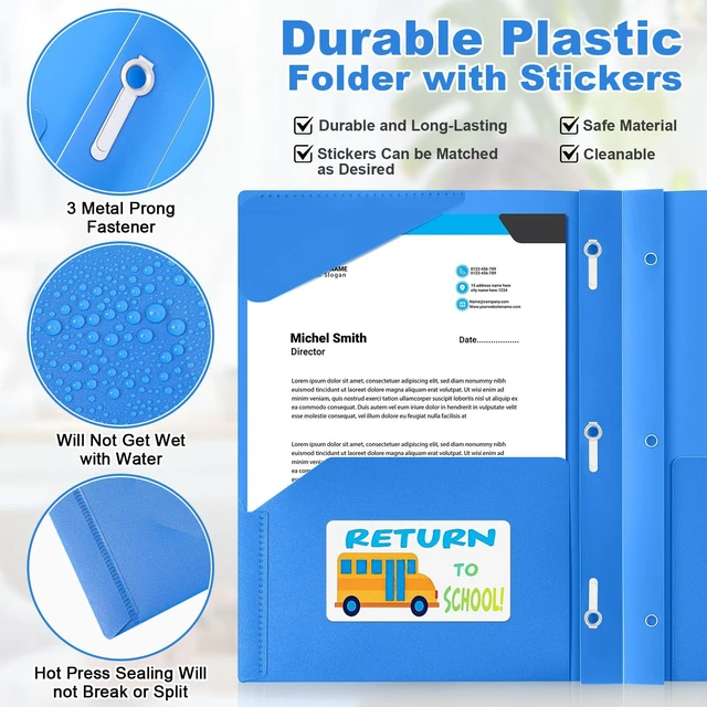 Alt view image 3 of 6 - 24 Set Take Home Folders with Clear Front Pocket, Blue School-to-home Communication Folder Bulk for Back to School Classroom, Heavy Duty Plastic Parent-teacher Homework Folders