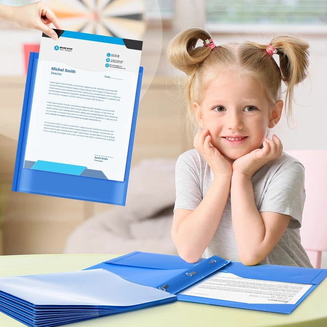 Alt view image 6 of 6 - 24 Set Take Home Folders with Clear Front Pocket, Blue School-to-home Communication Folder Bulk for Back to School Classroom, Heavy Duty Plastic Parent-teacher Homework Folders