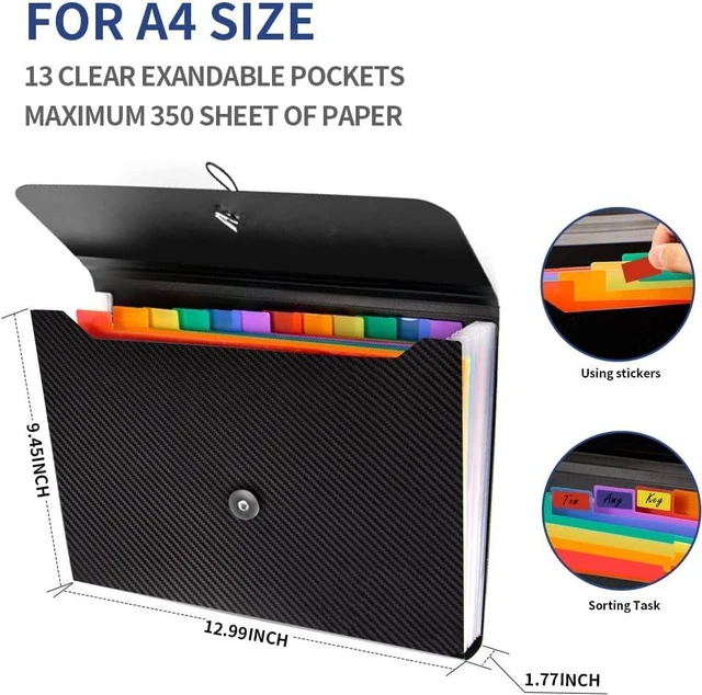 Alt view image 3 of 7 - 3Pcs Expanding File Folder, 13 Pockets Accordion File Holder Organizer, A4 Letter Size Paper Document Receipt Organizer Accordian Filing Folder for Classroom, Home, Office and Travel