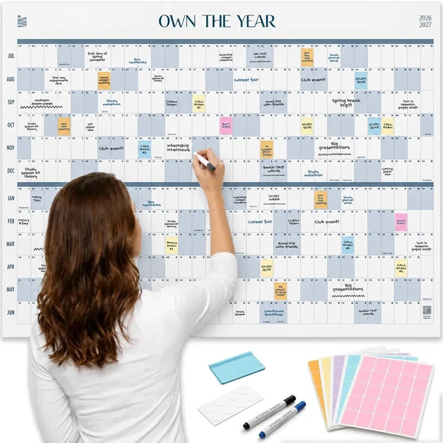 Main image of 2026-2027 Academic Giant Dry Erase Wall Calendar | 4ft x 3ft Full Year View Extra Large 4ft x 3ft dry erase academic planner for school, classroom, college, office, and home organization