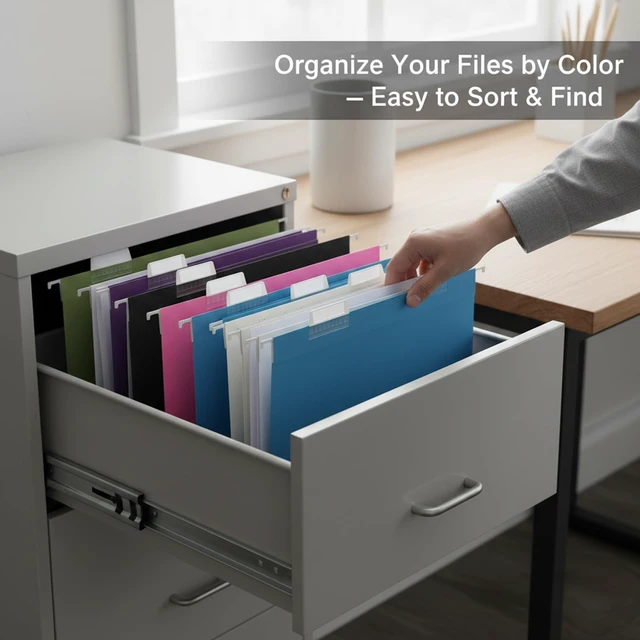 Alt view image 4 of 7 - 50 Packs Hanging File Folders,Assorted Color Letter Size File Folders with 1/5 Adjustable Cut Tabs for Office/Home/School,Decorative,Drawer,Desk and Cabinet Use(Black,Blue,Pink,Purple,Standard Green)