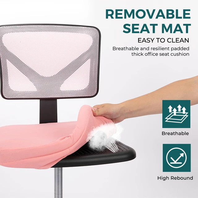 Alt view image 6 of 7 - Armless Desk Chairs, Small Home Office Mesh Chairs Ergonomic Adjustable Mid Back, Swivel Rolling Task, Computer Work Vanity Small Spaces, Pink