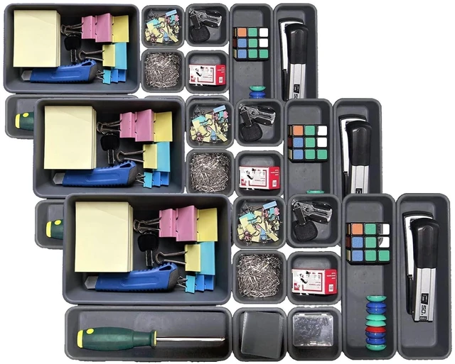 Main image of 15 PCS Interlocking Desk Drawer Organizer Separator for Office,Bathroom,Kitchen,MakeupBlack (Pack of 3)