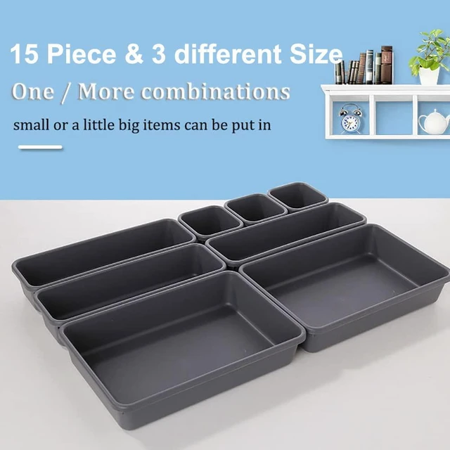 Alt view image 6 of 7 - 15 PCS Interlocking Desk Drawer Organizer Separator for Office,Bathroom,Kitchen,MakeupBlack (Pack of 3)