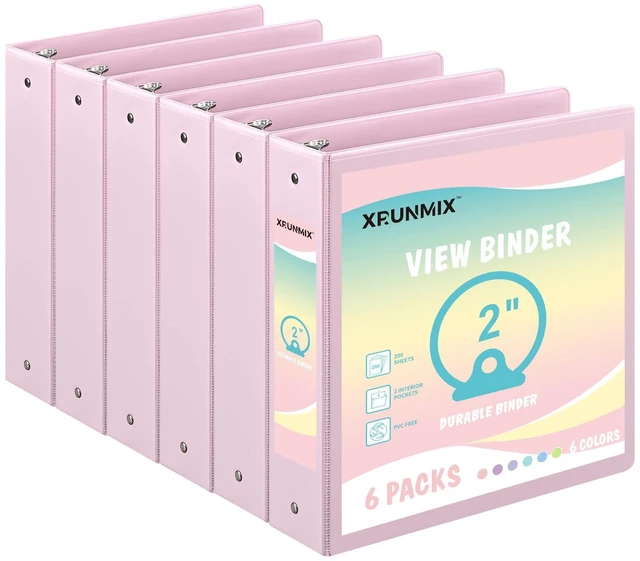 Main image of 2-inch 3-Ring Binder with Pockets, Basic Binders 1''2'' Color Binders, Holds Letter Size 8.5'' x 11'',450 Sheet Capacity, Bundle 6 Pack for Back to School (2'' Pink- 6 Packs)