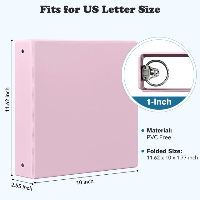 Alt view image 2 of 7 - 2-inch 3-Ring Binder with Pockets, Basic Binders 1''2'' Color Binders, Holds Letter Size 8.5'' x 11'',450 Sheet Capacity, Bundle 6 Pack for Back to School (2'' Pink- 6 Packs)