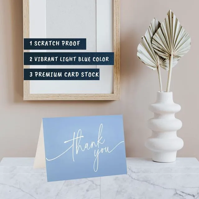 Alt view image 4 of 7 - 100 Bulk Light blue Thank You Cards with white Envelopes and stickers - 4 Minimalistic Designs Blank Thank You Notes with Envelopes for business Wedding Bridal Gift Baby Shower Business Graduation