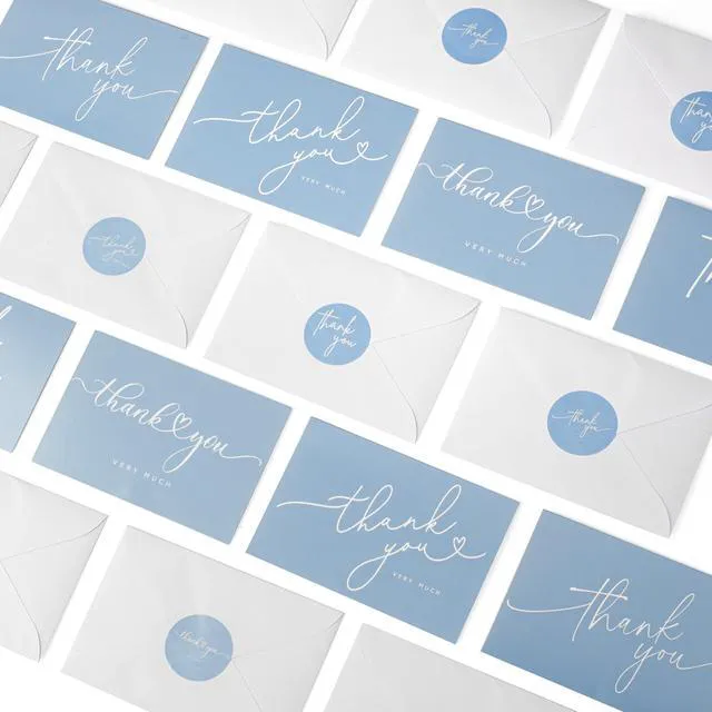 Alt view image 5 of 7 - 100 Bulk Light blue Thank You Cards with white Envelopes and stickers - 4 Minimalistic Designs Blank Thank You Notes with Envelopes for business Wedding Bridal Gift Baby Shower Business Graduation
