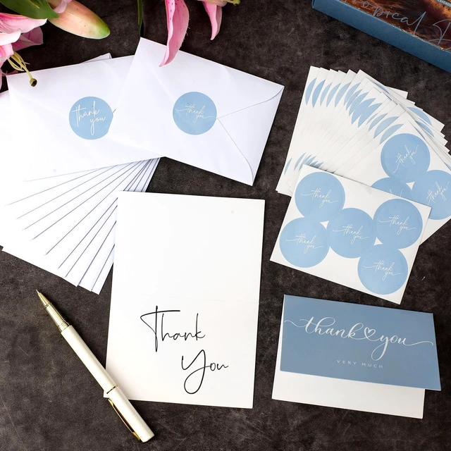Alt view image 6 of 7 - 100 Bulk Light blue Thank You Cards with white Envelopes and stickers - 4 Minimalistic Designs Blank Thank You Notes with Envelopes for business Wedding Bridal Gift Baby Shower Business Graduation