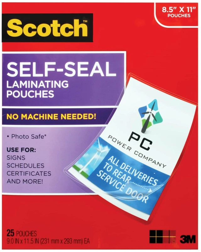 Main image of Self-Seal Laminating Pouches, Letter Size 9.0 in x 11.5 in, 25-Pack No Laminator Needed