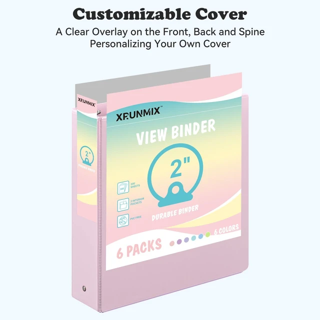 Alt view image 4 of 7 - 2-inch 3-Ring Binder with Pockets, Basic Binders 1''2'' Color Binders, Holds Letter Size 8.5'' x 11'',450 Sheet Capacity, Bundle 6 Pack for Back to School (2'' Pink- 6 Packs)