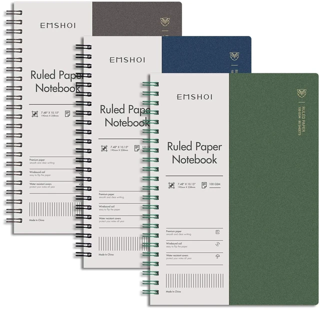 Main image of Lined Spiral Journal Notebook, 3 Pack, 480 Pages, B5 (7.4" x 10") College Ruled, 100 GSM Thick Paper, Flexible Plastic Cover, for School, Student, Writing, Journaling, Work, Women & Men
