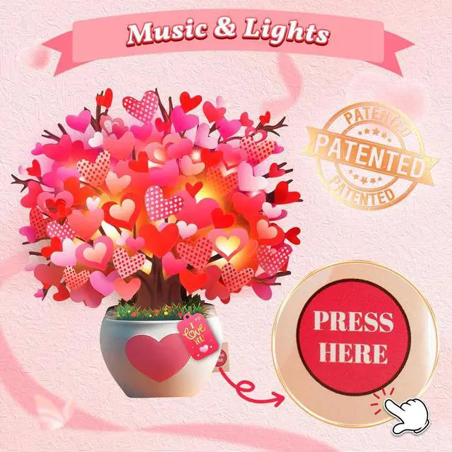 Alt view image 2 of 7 - Anniversary Card, Card with Music and Lights, Tree of Hearts Bouquet 3D Card for Women Wife