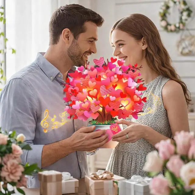 Alt view image 3 of 7 - Anniversary Card, Card with Music and Lights, Tree of Hearts Bouquet 3D Card for Women Wife