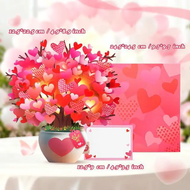 Alt view image 5 of 7 - Anniversary Card, Card with Music and Lights, Tree of Hearts Bouquet 3D Card for Women Wife