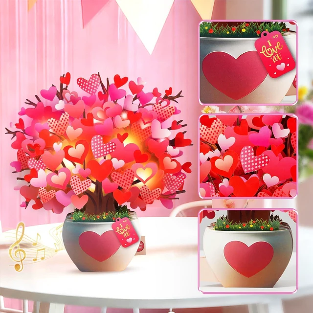 Alt view image 4 of 7 - Anniversary Card, Card with Music and Lights, Tree of Hearts Bouquet 3D Card for Women Wife