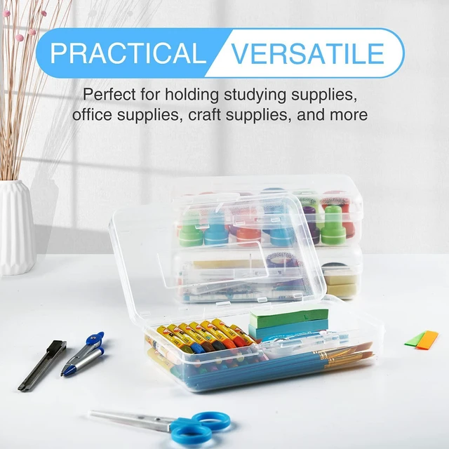 Alt view image 2 of 7 - 3 Pack Pencil Case, Large Hard Pencil Box Bulk, Clear Crayon Box Marker Pen Organizer, Plastic Storage Container with Snap Lid, Stackable Art Craft Organizer Back to School Supplies, Clear