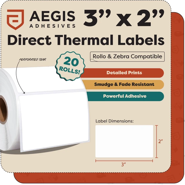 Alt view image 2 of 7 - 3" X 2" Direct Thermal Labels (14000 Count, 20 Rolls) - Perforated