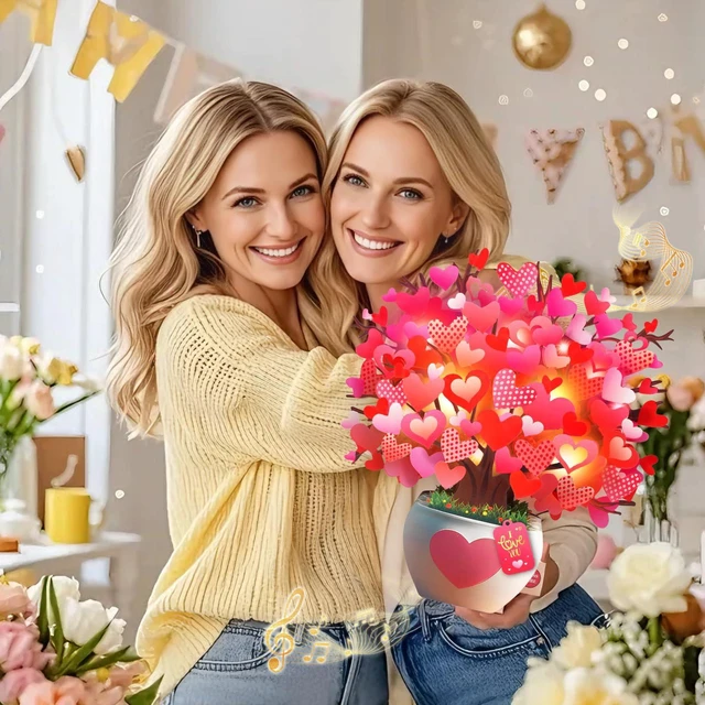 Alt view image 7 of 7 - Anniversary Card, Card with Music and Lights, Tree of Hearts Bouquet 3D Card for Women Wife