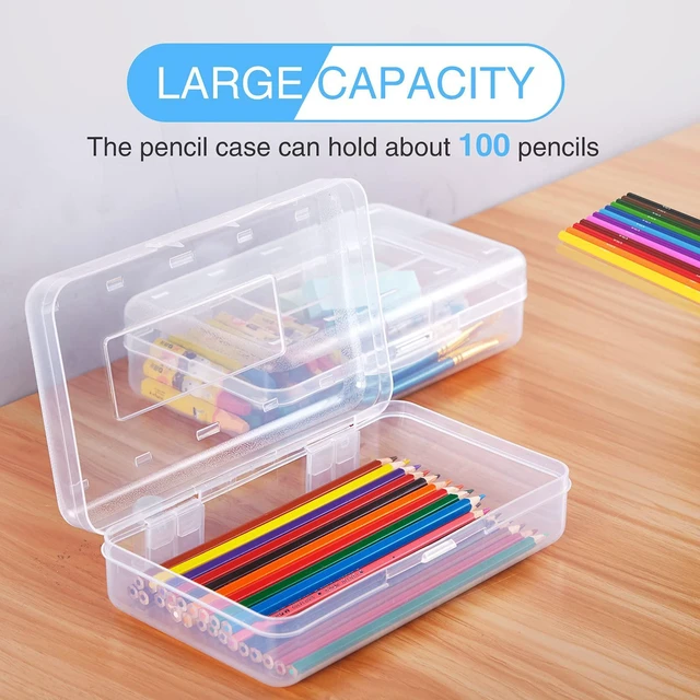 Alt view image 6 of 7 - 3 Pack Pencil Case, Large Hard Pencil Box Bulk, Clear Crayon Box Marker Pen Organizer, Plastic Storage Container with Snap Lid, Stackable Art Craft Organizer Back to School Supplies, Clear