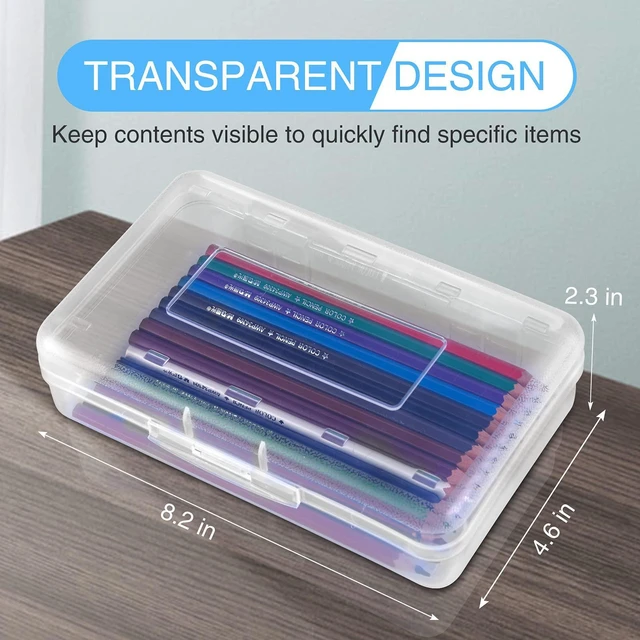 Alt view image 7 of 7 - 3 Pack Pencil Case, Large Hard Pencil Box Bulk, Clear Crayon Box Marker Pen Organizer, Plastic Storage Container with Snap Lid, Stackable Art Craft Organizer Back to School Supplies, Clear