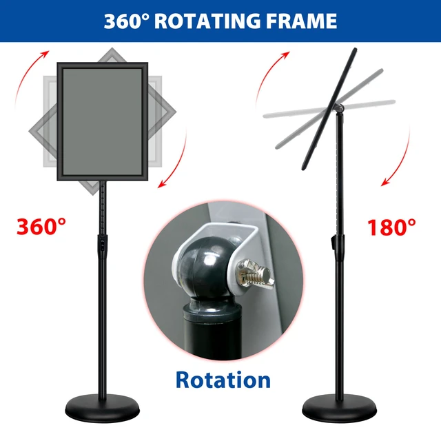 Alt view image 4 of 7 - 4 Pack Sign Holder Stands - 8.5 x11 inch Standing Sign Stand, Adjustable Poster Sign Holder Pedestal Floor Sign Stand, Aluminum Snap Open Frame for Vertical & Horizontal View Sign Stand, Black