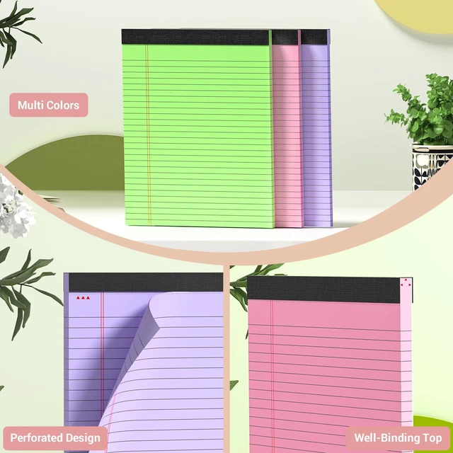 Alt view image 4 of 7 - Legal Pads 8.5 x 11 Colored Notepad, 12 Pack Wide Ruled Lined Paper Micro Perforated Writing Pads 8.5 x 11, 30 Sheet/Note Pads, Pink Legal Pad 8.5 x 11 Notebook Colored Paper Tablet for School