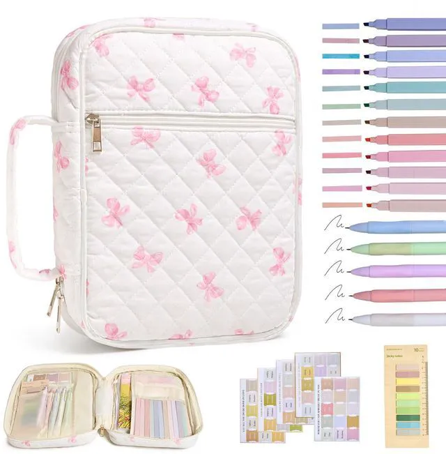 Main image of Bible Bag Cover Case for Women Study Supplies Kit Church Book Holder Bible Study Supplies w/ Tabs Pens Portable Church Book Quilted Large Carrying Case Christian Gifts for Women Girls