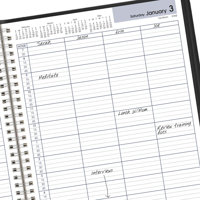 Alt view image 4 of 7 - 2026 Appointment Book Planner, Daily, Four Person Group Planner, 8" x 11", Large, Quarter-Hourly, DayMinder, Black (G5600026)