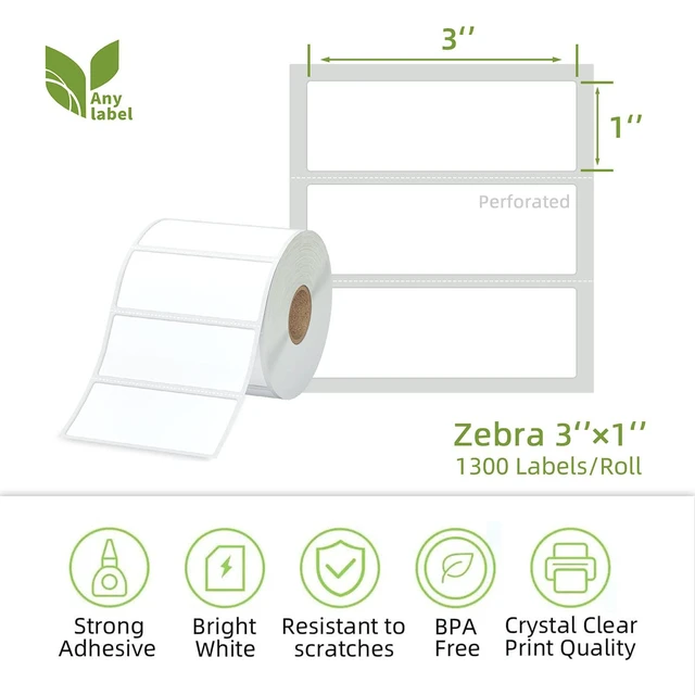 Alt view image 2 of 7 - Compatible 3" x 1" Direct Thermal Labes Replacement for Barcodes Postage Address Shipping Compatible with Rollo & Zebra Desktop Printers Adhesive & Perforated (12 Rolls, 1300 Labels/Roll)