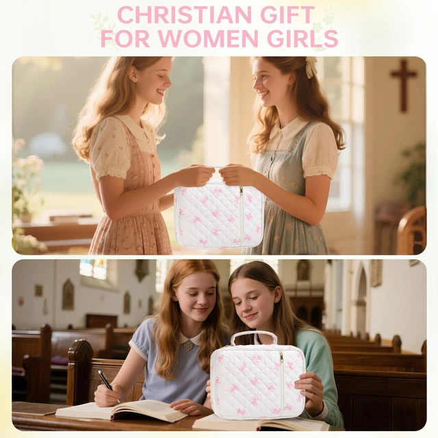 Alt view image 6 of 6 - Bible Bag Cover Case for Women Study Supplies Kit Church Book Holder Bible Study Supplies w/ Tabs Pens Portable Church Book Quilted Large Carrying Case Christian Gifts for Women Girls