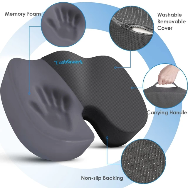 Alt view image 3 of 7 - Seat Cushion for Office Chair, Car, Memory Foam, Grey X-Large For Back, Coccyx, Sciatica, Tailbone Pain, Ergonomic Design, Non-Slip, Desk Wheelchair Use, Supportive Butt Pillow, For Man
