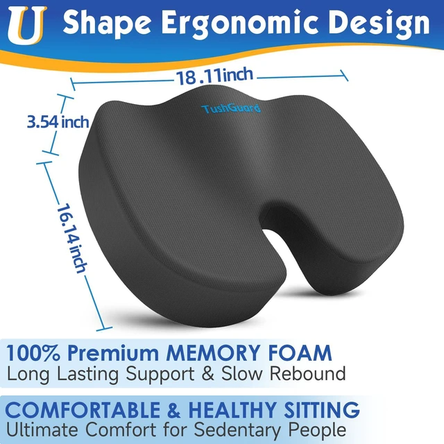 Alt view image 2 of 7 - Seat Cushion for Office Chair, Car, Memory Foam, Grey X-Large For Back, Coccyx, Sciatica, Tailbone Pain, Ergonomic Design, Non-Slip, Desk Wheelchair Use, Supportive Butt Pillow, For Man