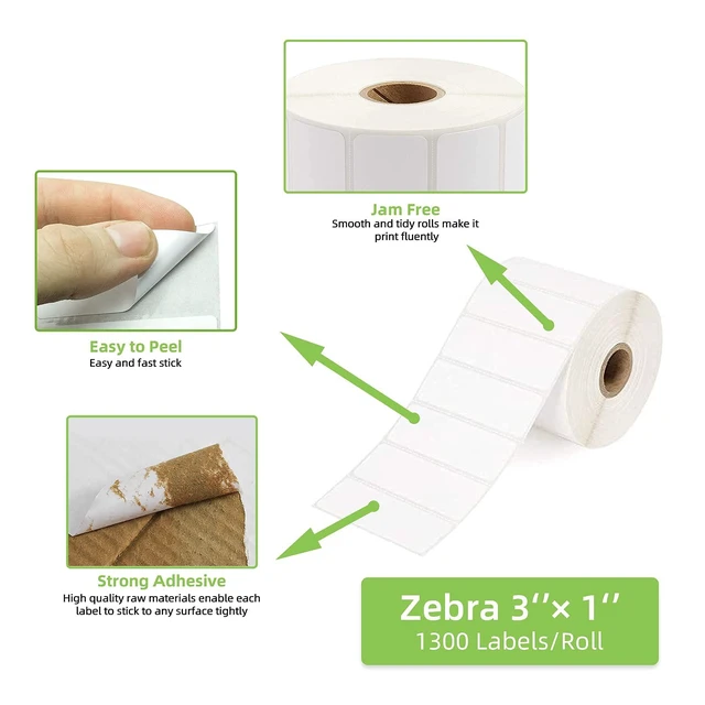 Alt view image 4 of 7 - Compatible 3" x 1" Direct Thermal Labes Replacement for Barcodes Postage Address Shipping Compatible with Rollo & Zebra Desktop Printers Adhesive & Perforated (12 Rolls, 1300 Labels/Roll)
