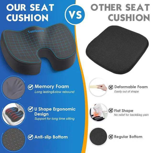 Alt view image 4 of 7 - Seat Cushion for Office Chair, Car, Memory Foam, Grey X-Large For Back, Coccyx, Sciatica, Tailbone Pain, Ergonomic Design, Non-Slip, Desk Wheelchair Use, Supportive Butt Pillow, For Man