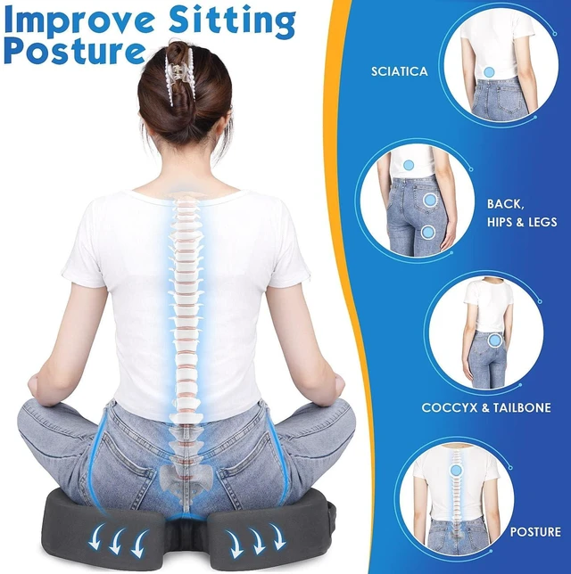 Alt view image 6 of 7 - Seat Cushion for Office Chair, Car, Memory Foam, Grey X-Large For Back, Coccyx, Sciatica, Tailbone Pain, Ergonomic Design, Non-Slip, Desk Wheelchair Use, Supportive Butt Pillow, For Man