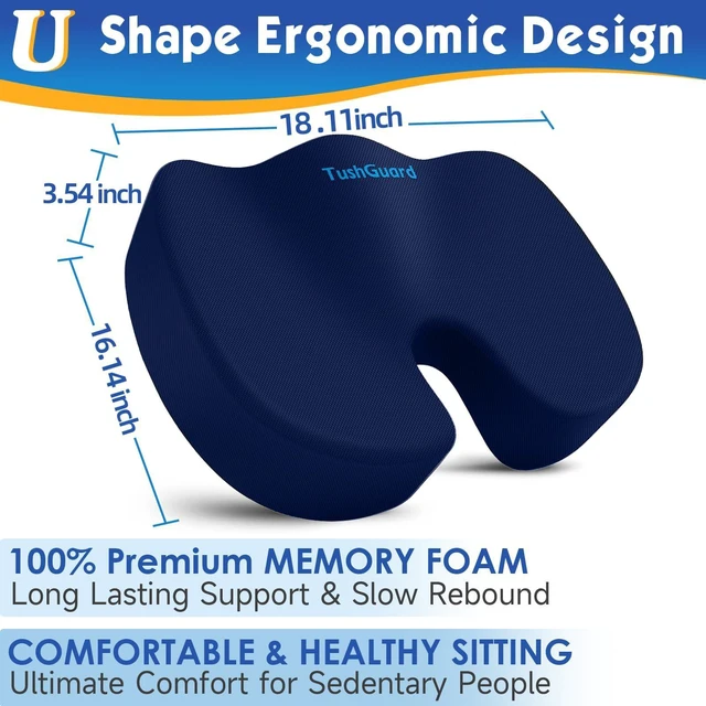 Alt view image 2 of 7 - Seat Cushion for Office Chair, Car, Memory Foam, Blue X-Large For Back, Coccyx, Sciatica, Tailbone Pain, Ergonomic Design, Non-Slip, Desk Wheelchair Use, Supportive Butt Pillow, For Man
