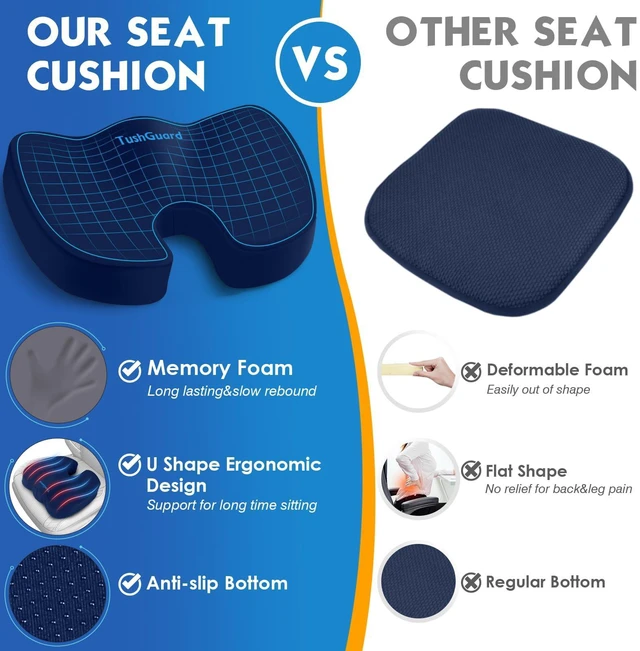 Alt view image 4 of 7 - Seat Cushion for Office Chair, Car, Memory Foam, Blue X-Large For Back, Coccyx, Sciatica, Tailbone Pain, Ergonomic Design, Non-Slip, Desk Wheelchair Use, Supportive Butt Pillow, For Man