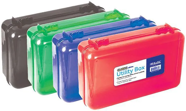 Main image of Classic Multipurpose Pencil Box, Stackable, 24-Case Snap-latch lid for pens, Tools, Crafts, Supplies, Bulk pack, For home and office storage