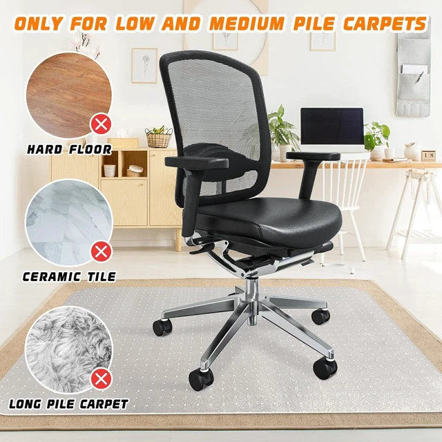 Alt view image 2 of 7 - Office Chair Mat for Carpeted Floors, Desk Mats 48"X30" for Rolling Desk on Low Pile Carpets, Small Computer Gaming Plastic Floor Mats for Office Chair on Carpet, Easy Glide Without Curling