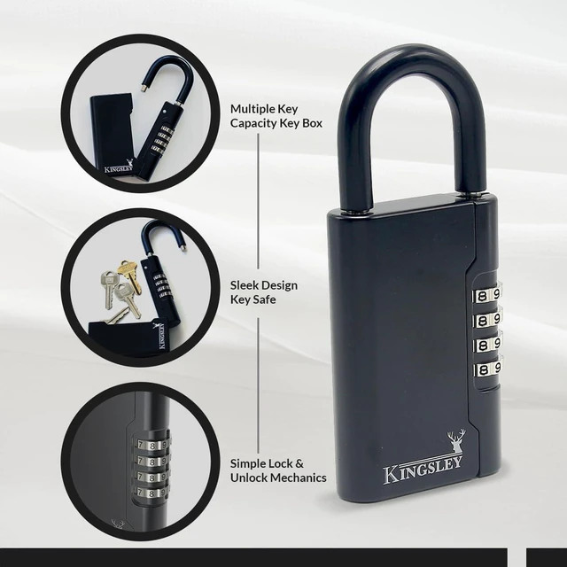 Alt view image 4 of 7 - Guard-a-Key Black Realtor's Lockbox Portable Resettable Hanging Key Safe Combination Lock Box for House Keys, Realtors, Vacation Rentals, Black