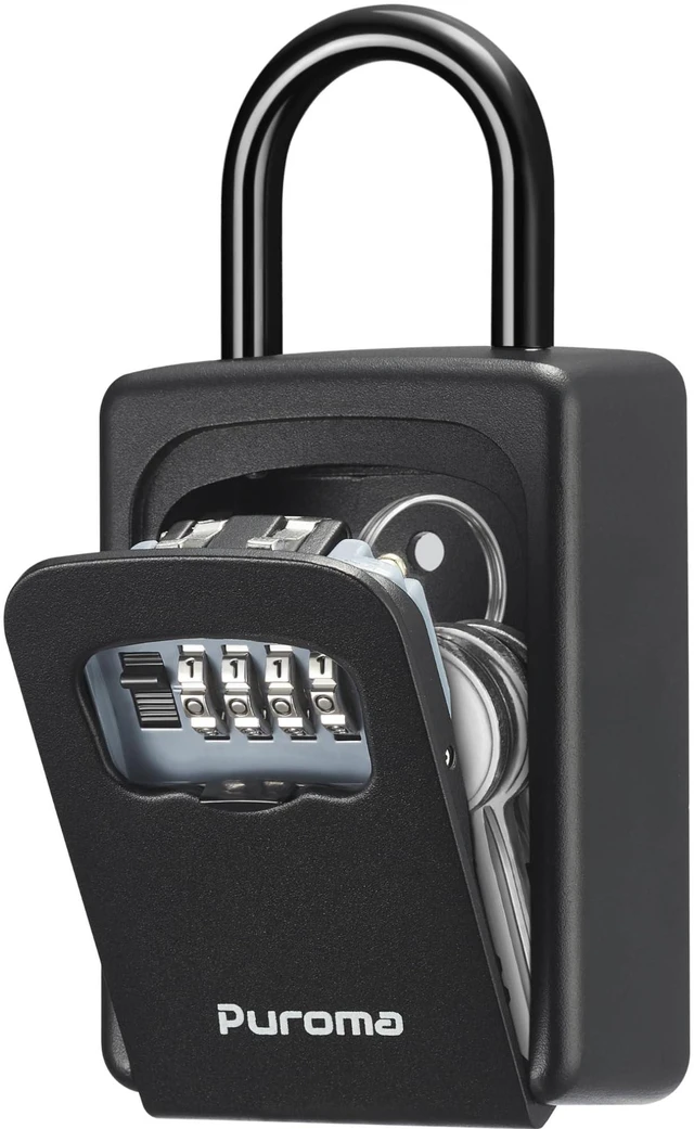Main image of Key Lock Box Large with Code Lockbox Outdoor Wall Mount 1 Black Resettable Combination, For Guest Realtor & House Outside, High-capacity, Hold 5 Keys, Portable, Doorknob, Weatherproof