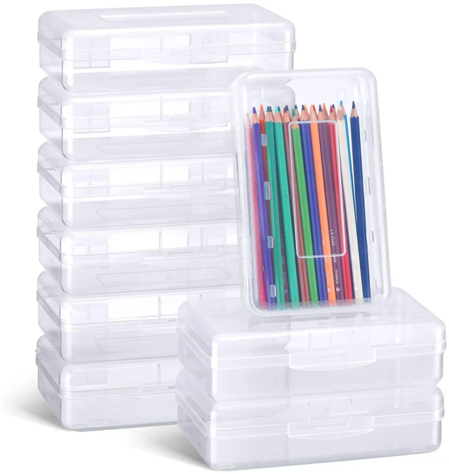Main image of 24 Pack Clear Plastic Pencil Box,Transparent Stackable Organizer for School Supplies, Large Case for Crayons Markers, Snap-lid Keeps Stationery Secure, Bulk Set