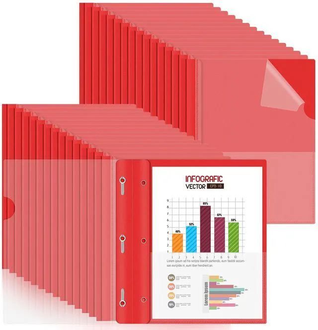 Main image of 30 Pack Plastic Report Covers with 3-Prong Fasteners Clear Front Presentation Folders Resume Folders for 8.5x11 Letter Size Paper, Document Report Cover for School Office Business, Red