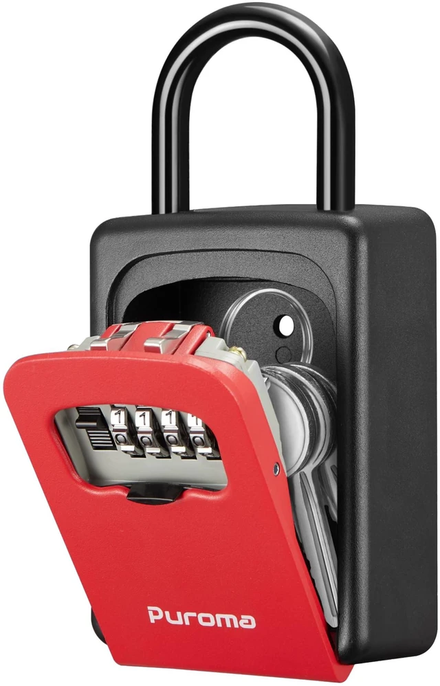 Main image of Key Lock Box Large with Code Lockbox Outdoor Wall Mount Safe 1 Red Resettable Combination, For Guest Realtor & House Outside, High-capacity, Hold 5 Keys, Portable, Doorknob, Weatherproof