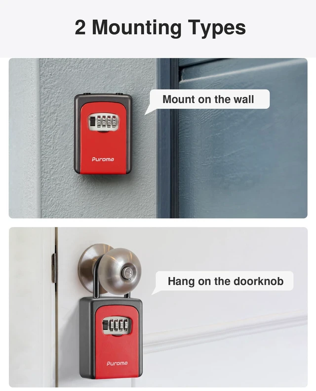 Alt view image 4 of 7 - Key Lock Box Large with Code Lockbox Outdoor Wall Mount Safe 1 Red Resettable Combination, For Guest Realtor & House Outside, High-capacity, Hold 5 Keys, Portable, Doorknob, Weatherproof