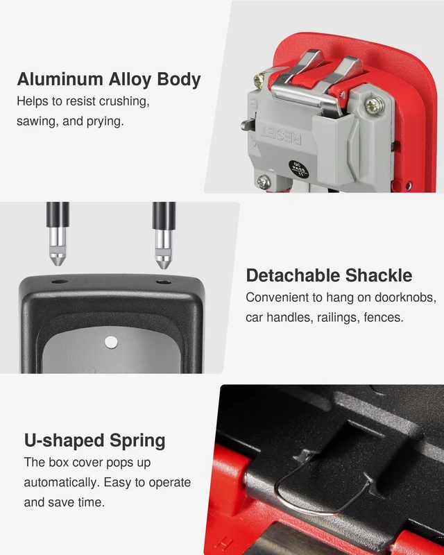 Alt view image 6 of 7 - Key Lock Box Large with Code Lockbox Outdoor Wall Mount Safe 1 Red Resettable Combination, For Guest Realtor & House Outside, High-capacity, Hold 5 Keys, Portable, Doorknob, Weatherproof